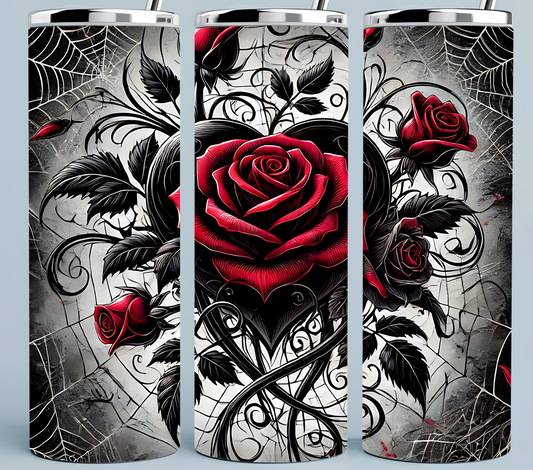 Red heart of roses with black leaves