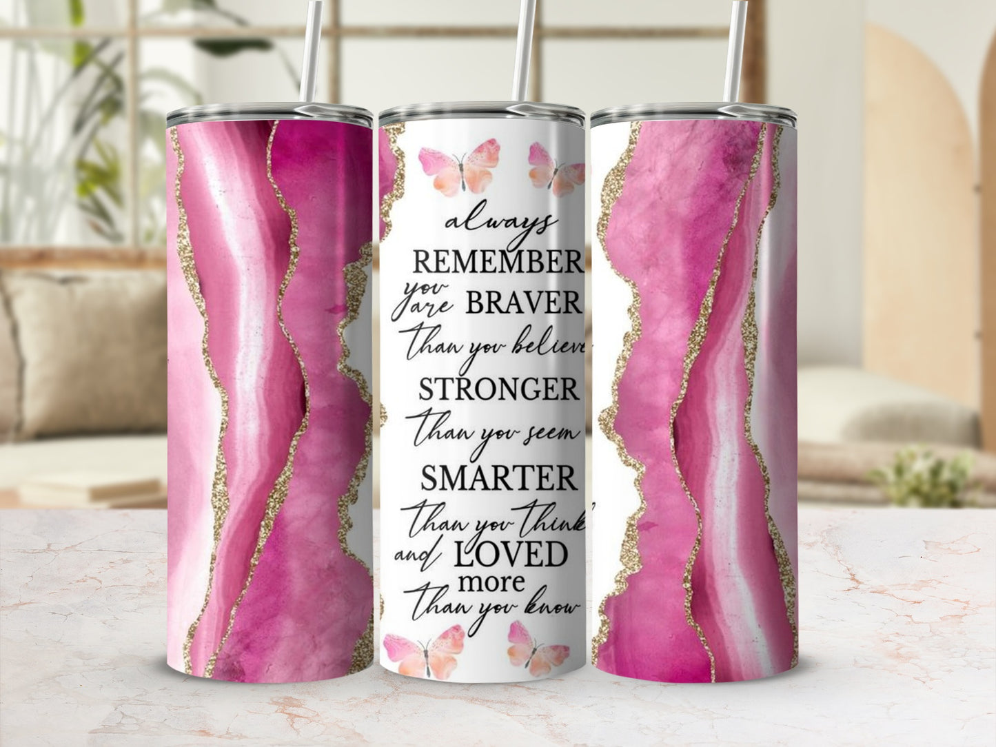 Motivational Quote Pink Marble Design Tumbler Cup