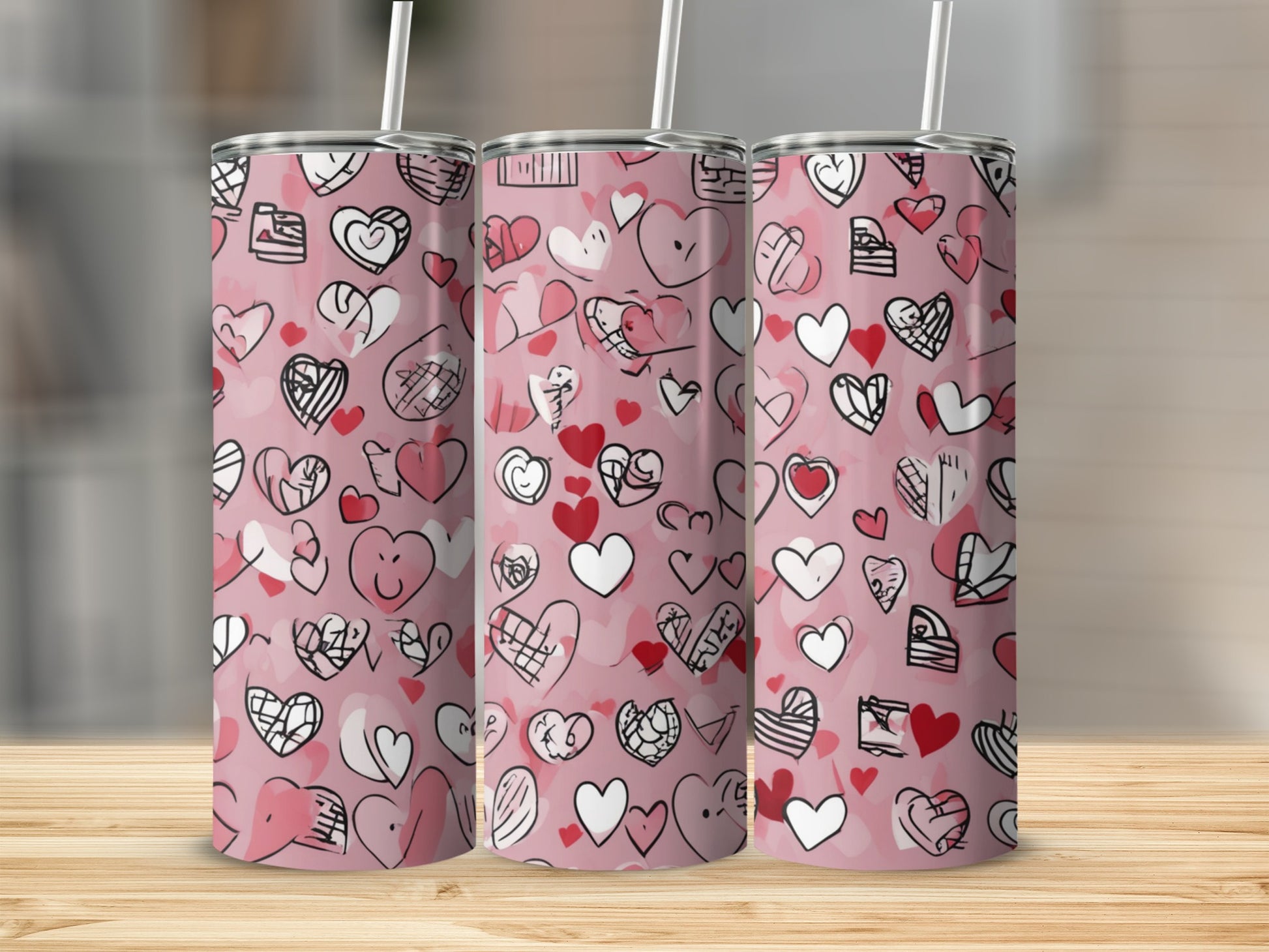 Pink Hearts Design Stainless Steel Tumbler Cup