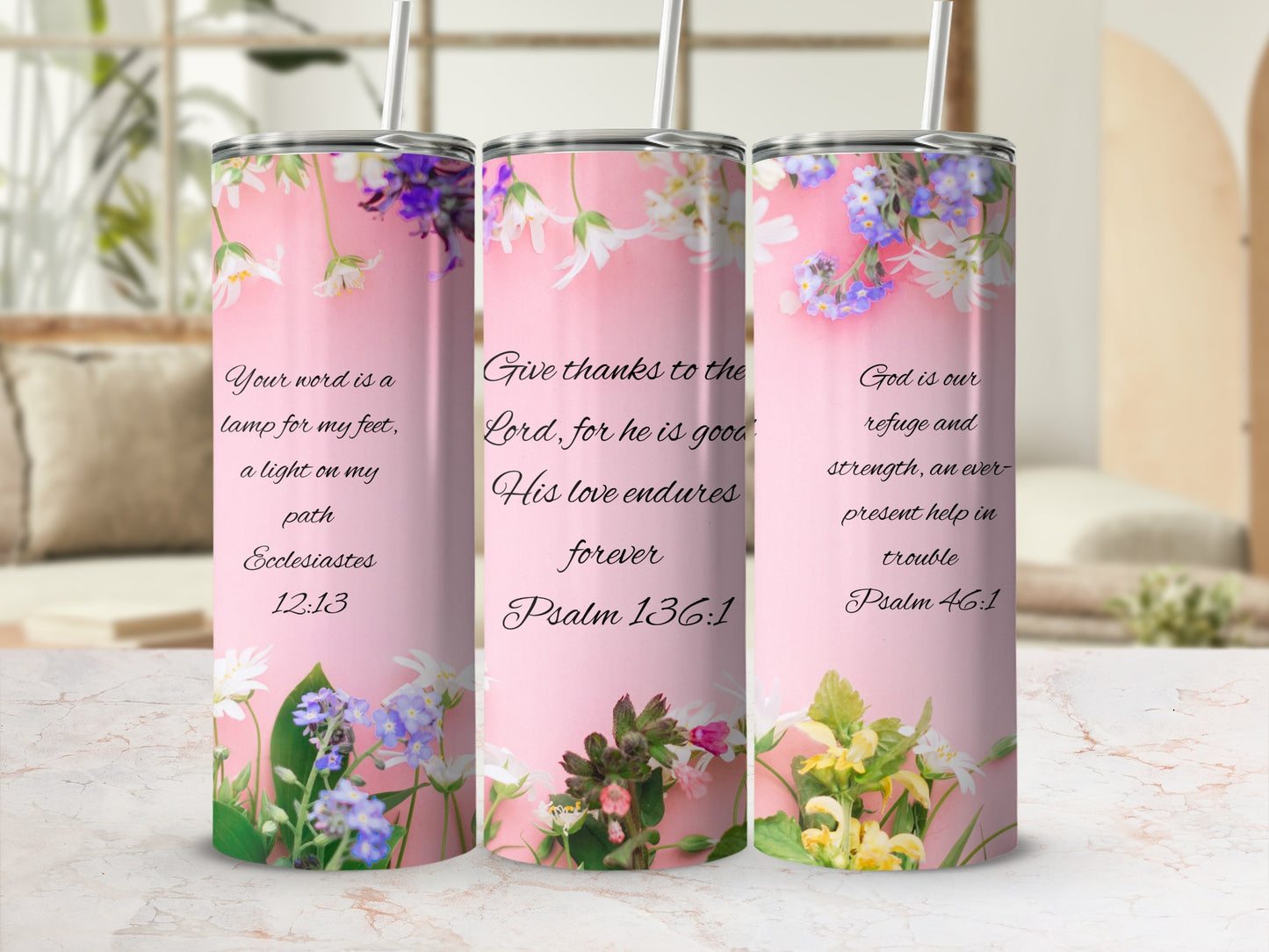 Floral Christian Inspirational Quotes Skinny Tumblers
