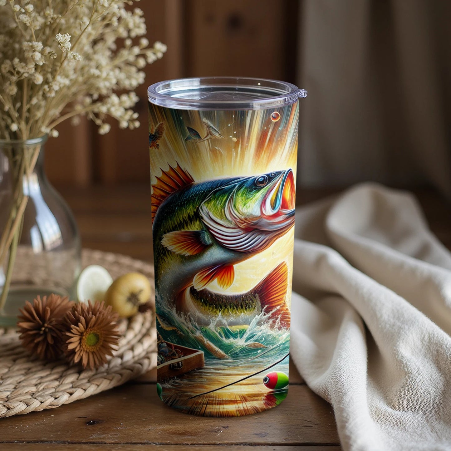 Colorful Fishing Scene Stainless Steel Tumbler