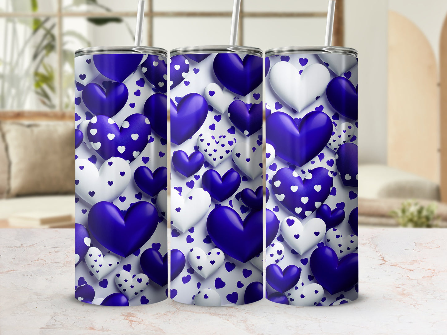 Blue and White Hearts Design Tumbler Product