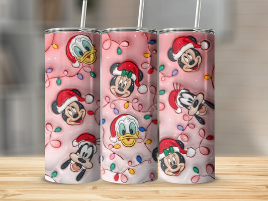 Santa Hat Cartoon Characters with Christmas Lights Tumbler