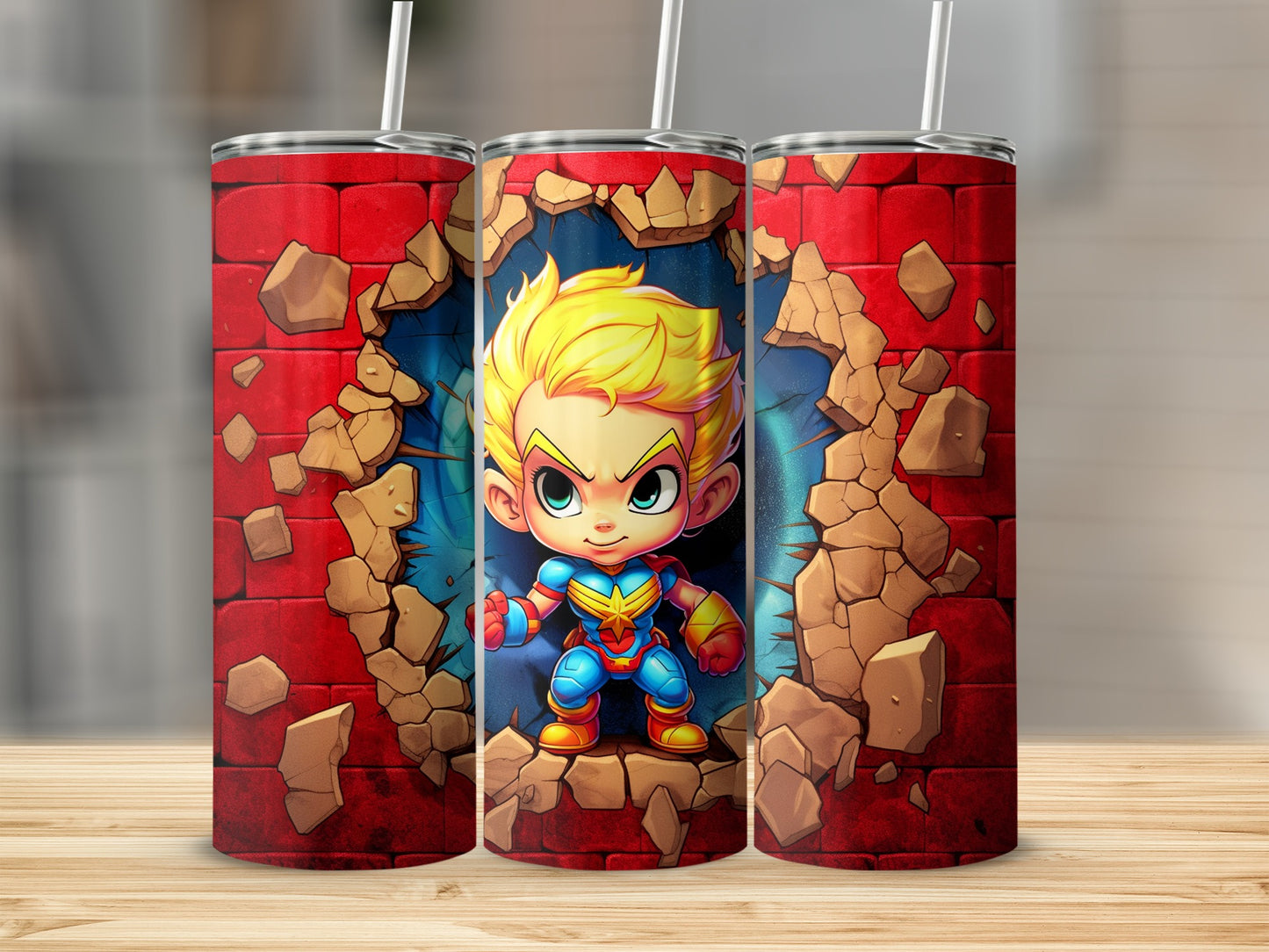 Superhero Character with Crumbling Wall Tumbler