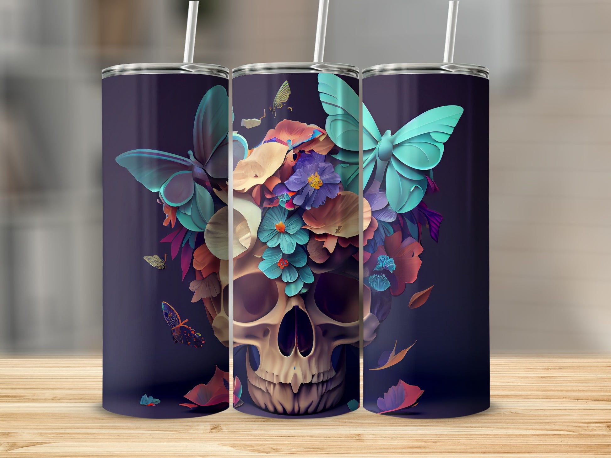 Floral Skull with Butterflies Design Tumbler Product