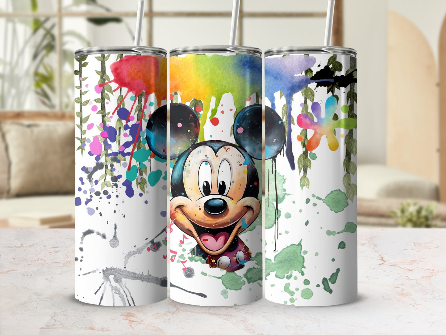Colorful Mickey Mouse Splatter Art Tumbler Cup
