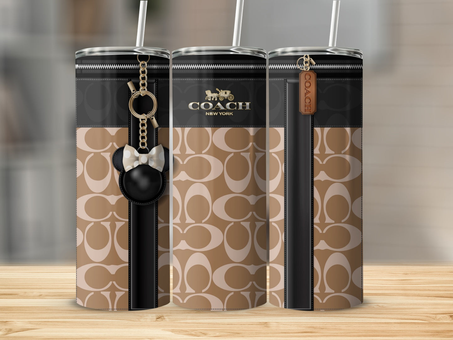 Coach New York Designer Tumbler Cups with Keychain Accessory