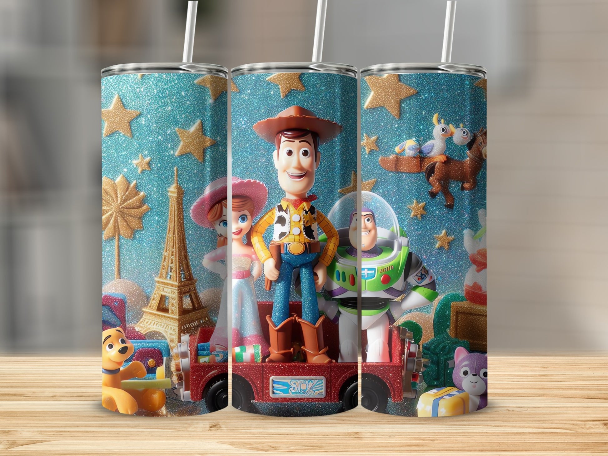 Vibrant Characters with Glitter Design Tumbler