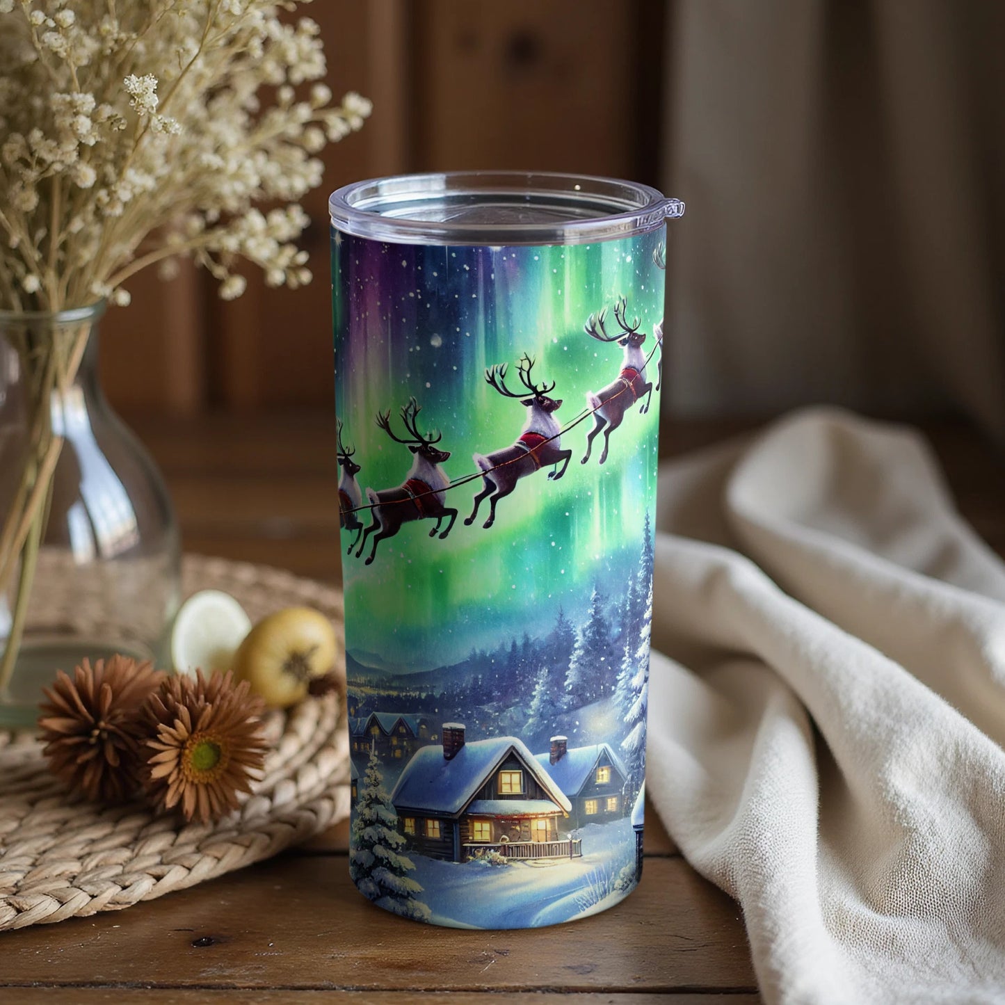 Festive Christmas Santa Reindeer Scenery Tumbler