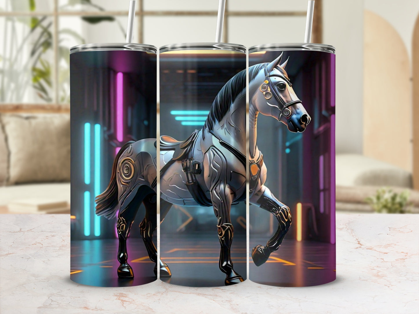 Futuristic Robotic Horse Tall Drink Tumbler