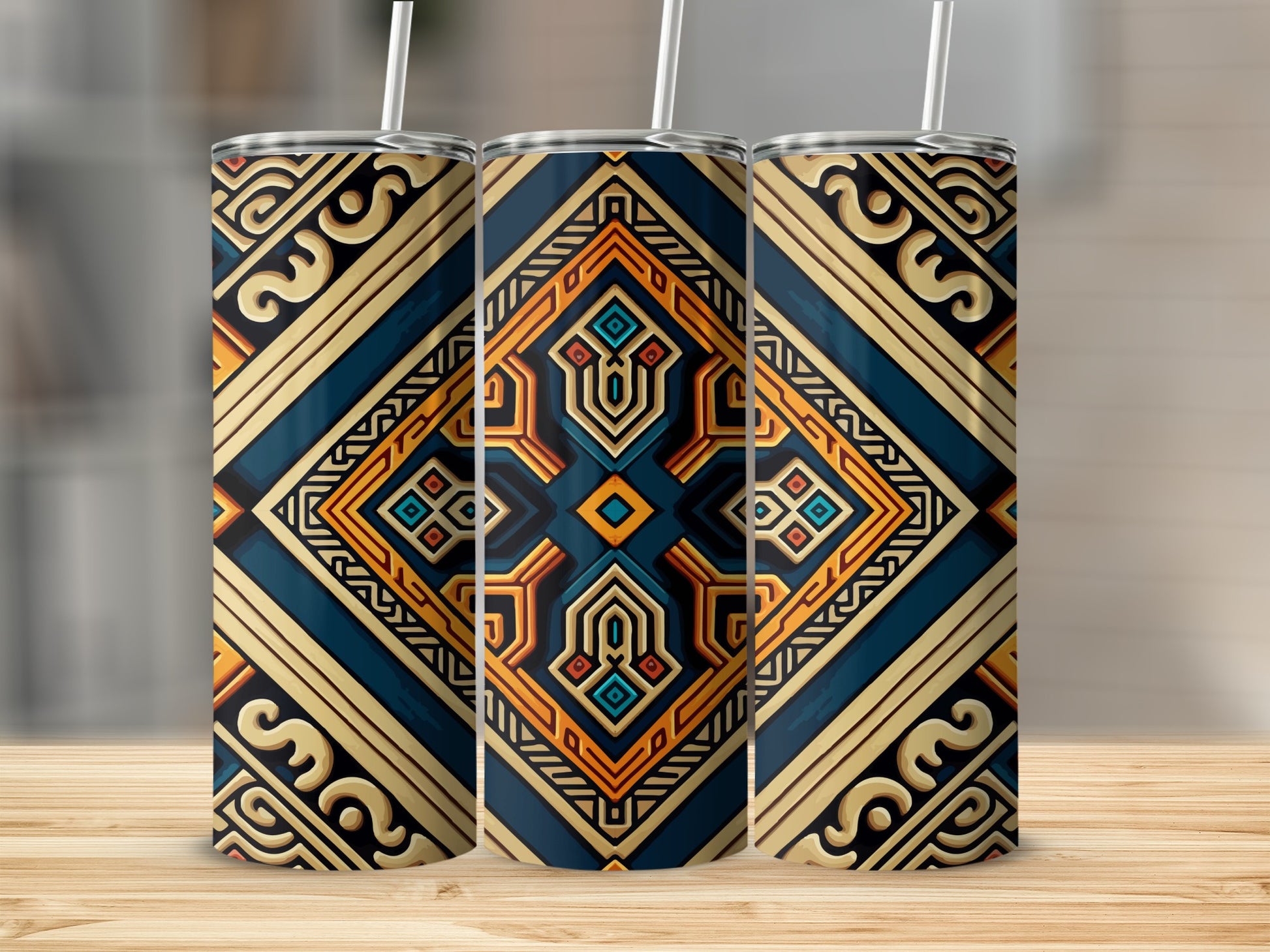 Vibrant Geometric Tribal Design Stainless Steel Tumbler