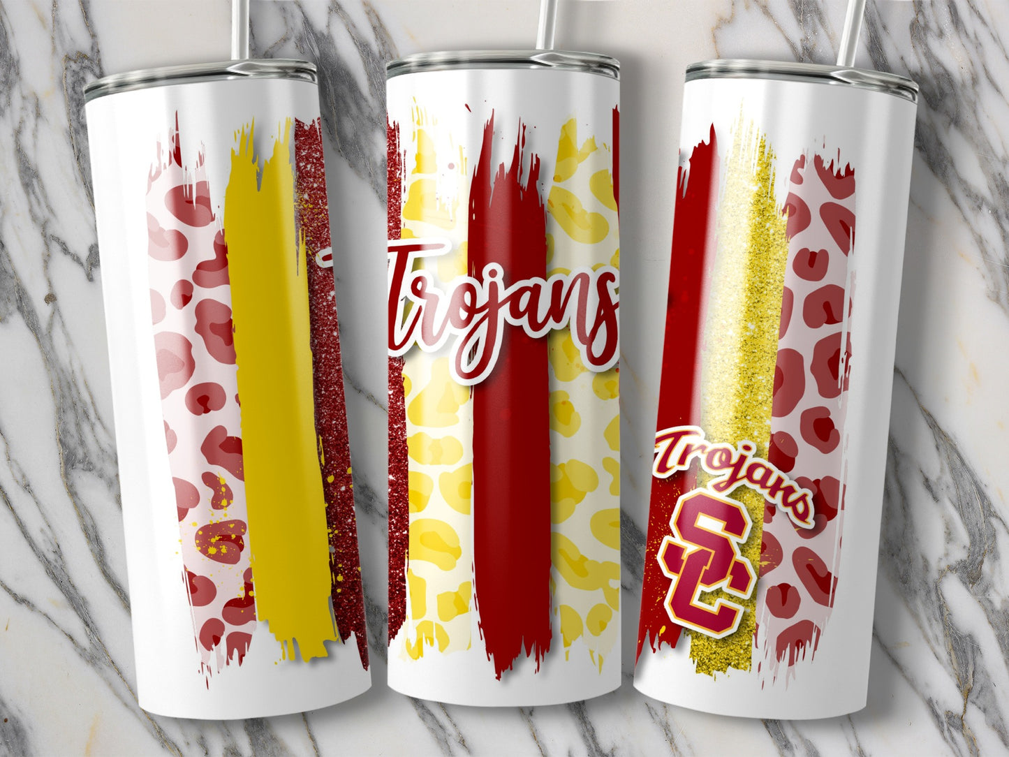 Trojans Brushstrokes Cheetah Prints Image Tumblers