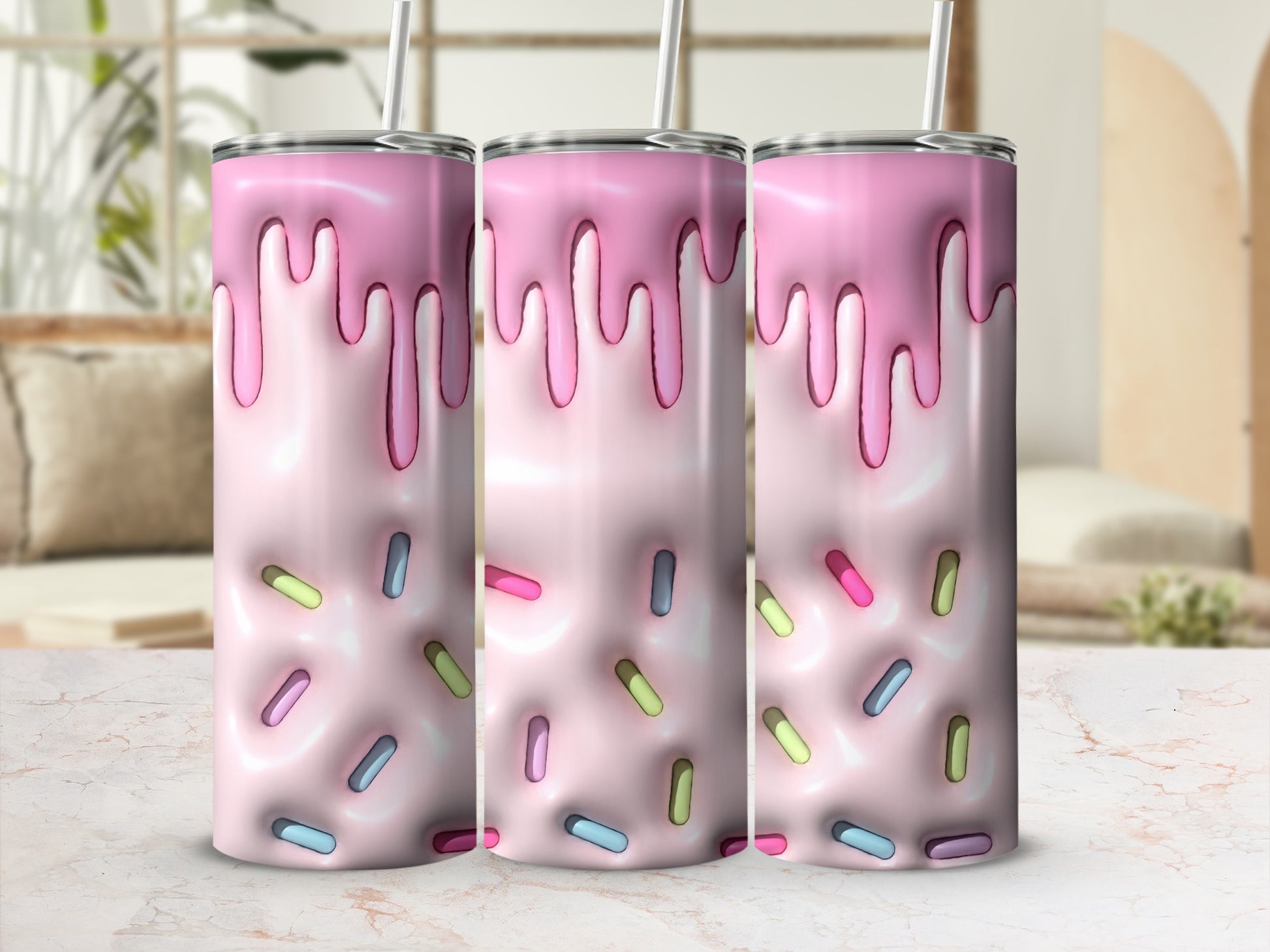 Dripping Pink Sprinkle Design Tumbler for Trendy Sips