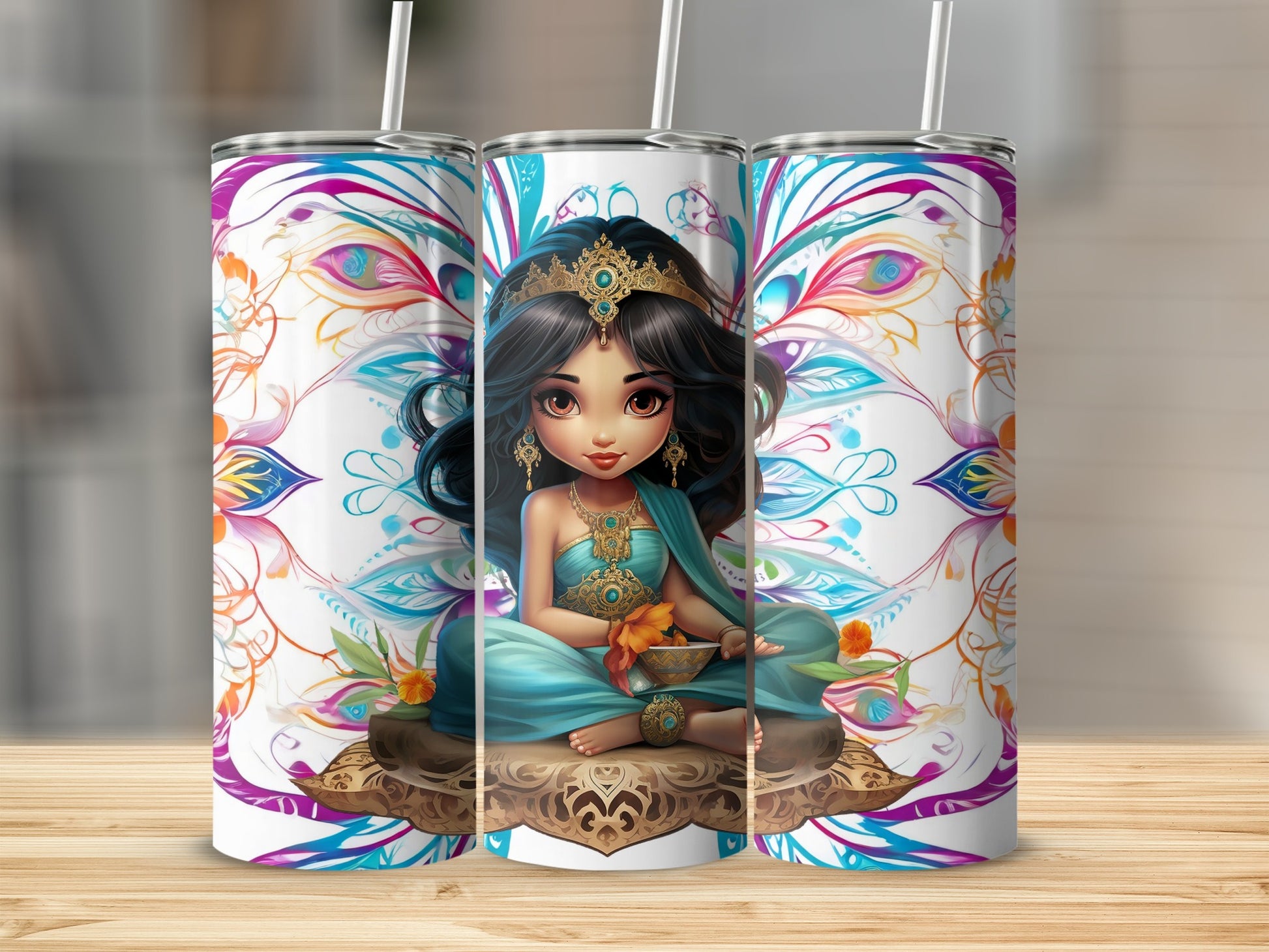 Mystical Mandala Princess Design Tumbler Cup