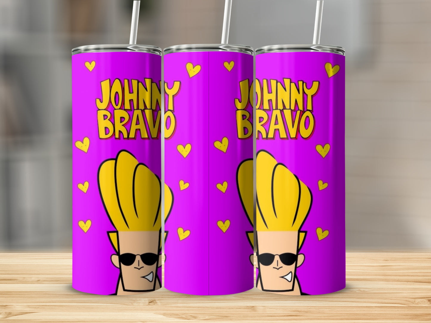 Johnny Bravo Cartoon Design on Purple Tumbler Cup