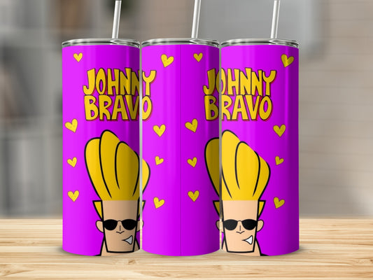 Johnny Bravo Cartoon Design on Purple Tumbler Cup