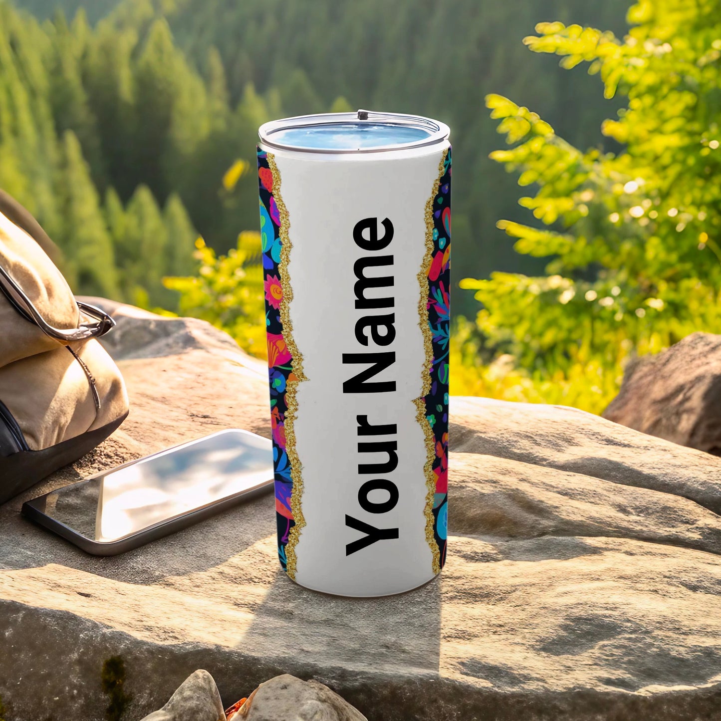 Personalized Tumbler Cup with Colorful Floral Design