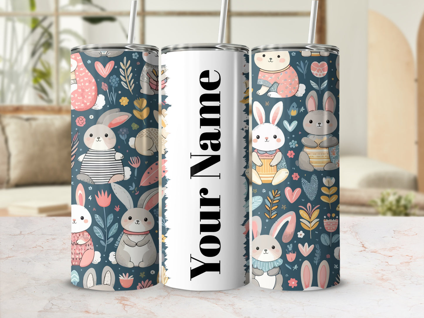 Personalized Cute Bunny Themed Tumbler for Kids and Adults
