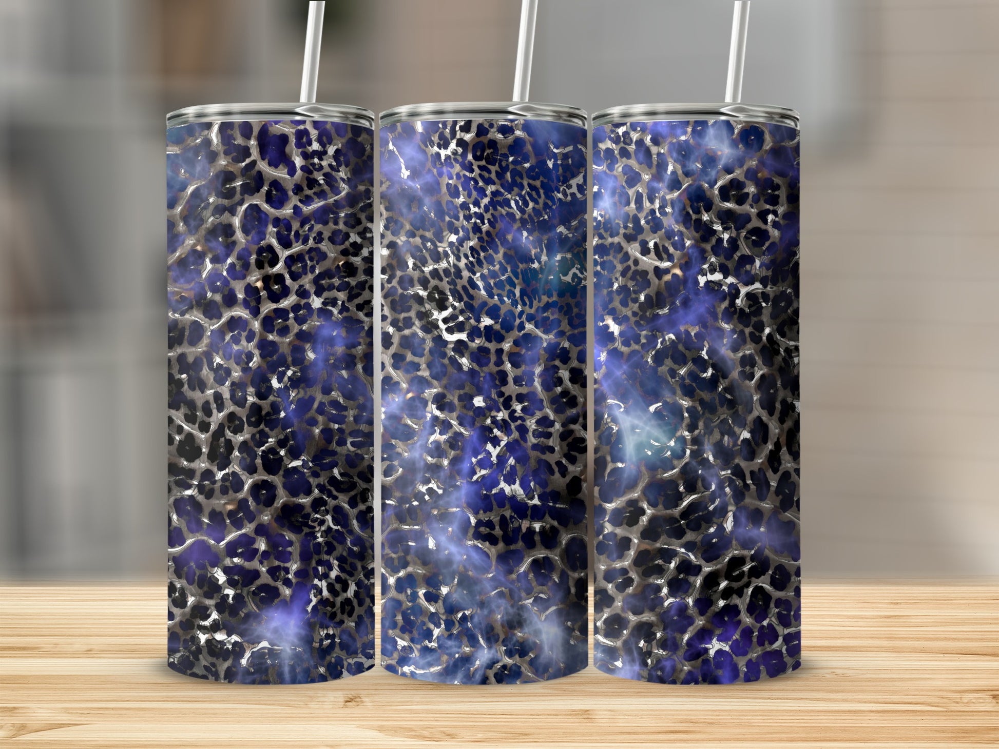 Blue and Black Leopard Print Insulated Tumbler