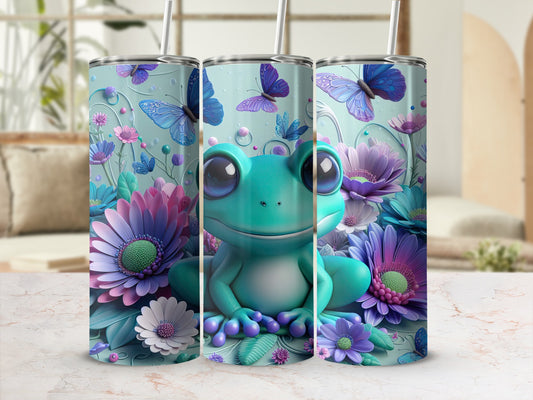 Cute Frog and Floral Design Tall Tumbler for Beverages