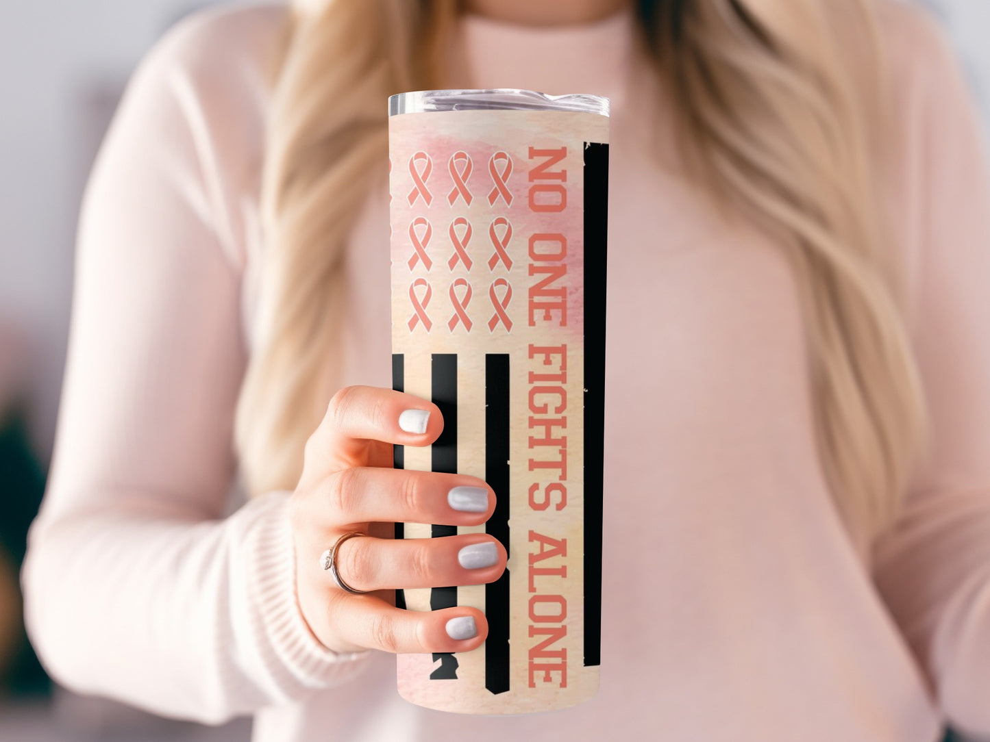 No One Fights Alone Inspirational Tumbler Product