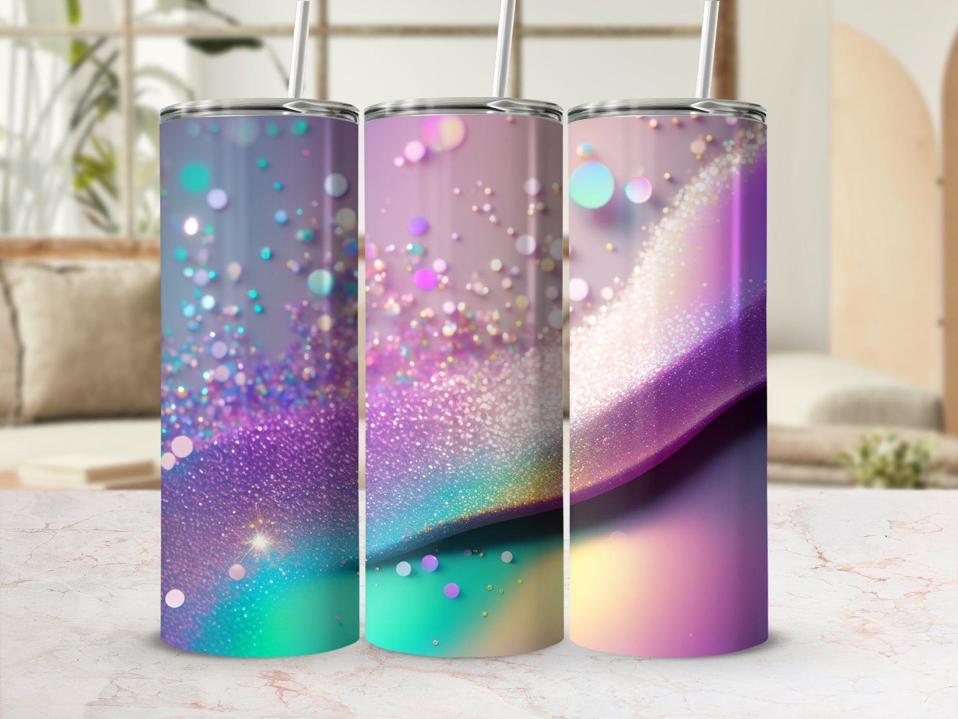 Shimmering Purple Pink Teal Glitter Bokeh Abstract Tumbler product type