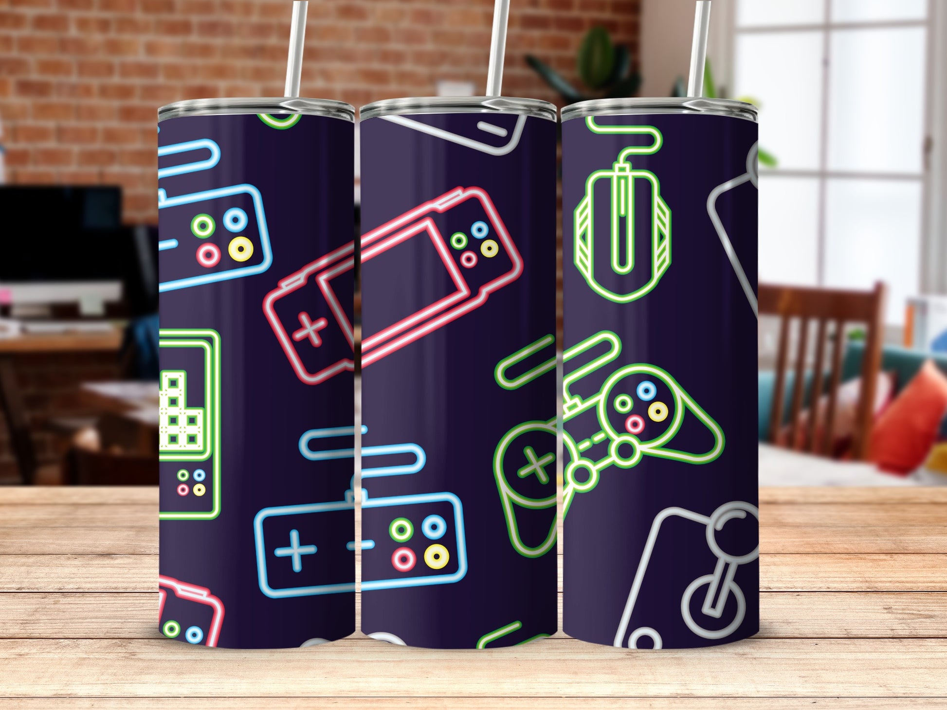 Neon Gamer Patterned Skinny Tumblers product