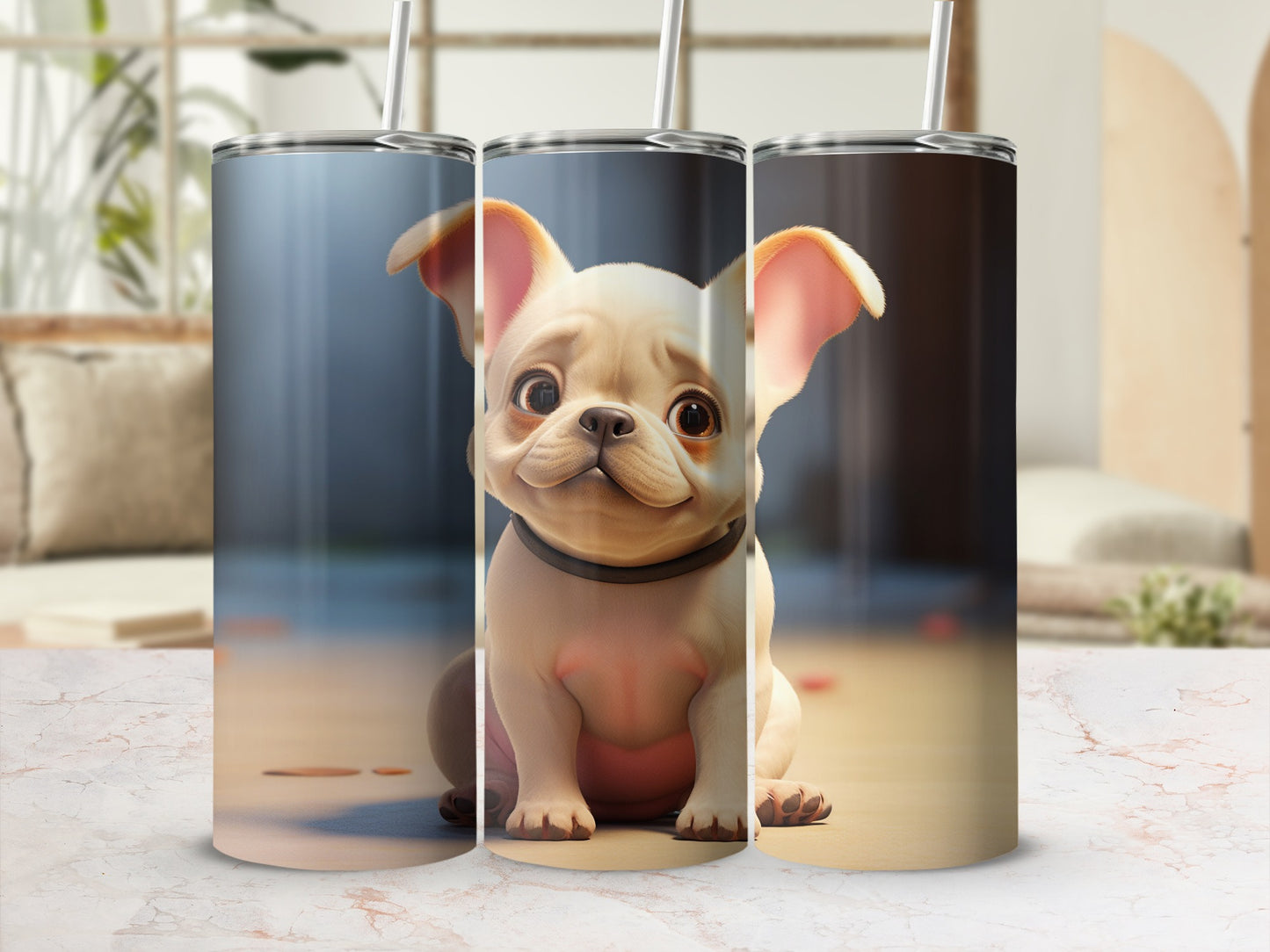Cute French Bulldog Tumbler with Straw 20oz
