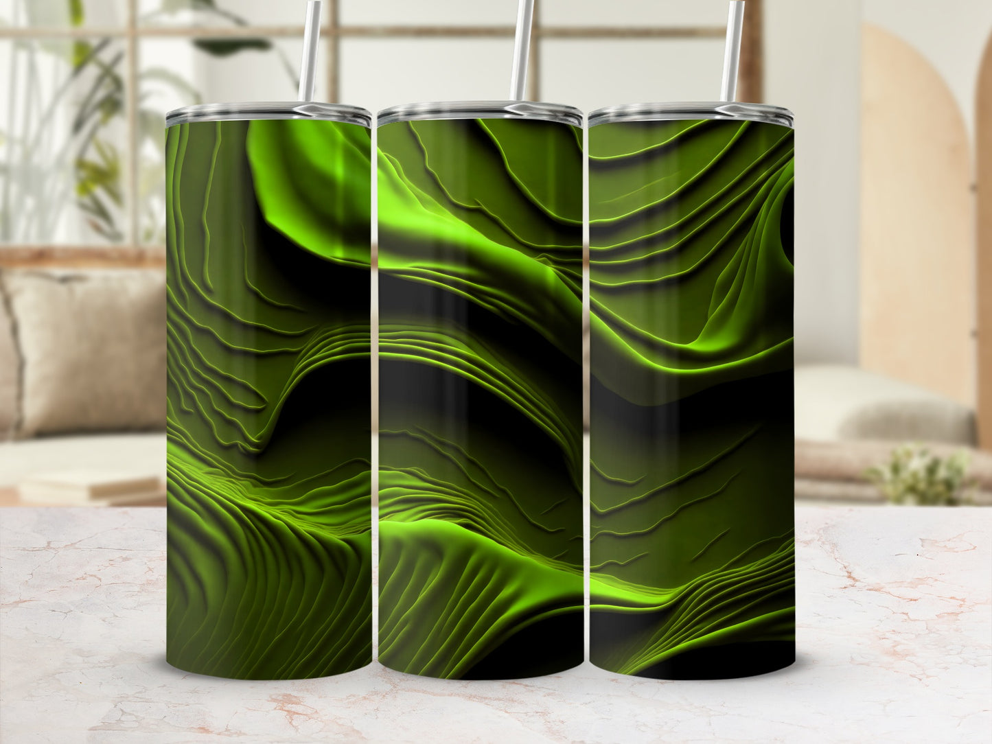 Neon Green Black Abstract Wavy Design Modern Tumbler product type