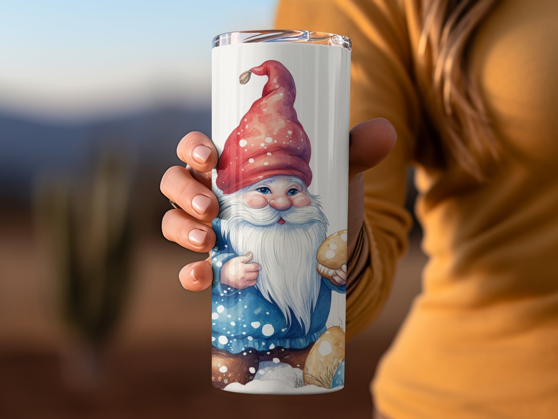 Whimsical Gnome with Mushroom Tumbler 20 oz