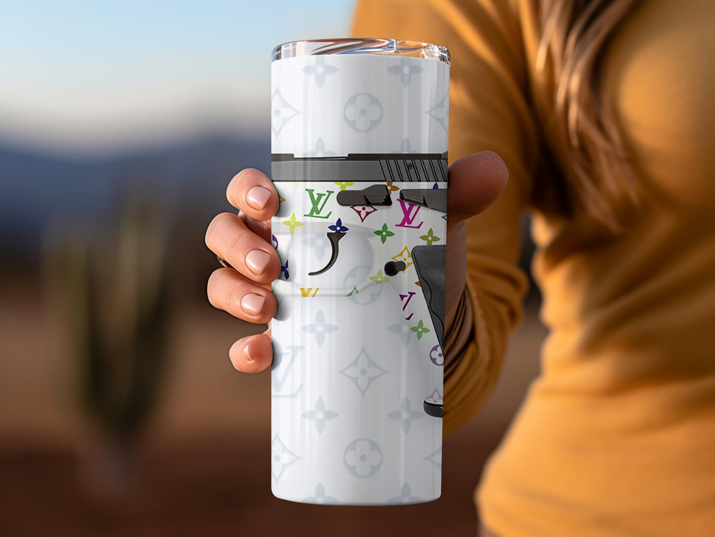 Stylish Insulated White Travel Mug with Colorful Print