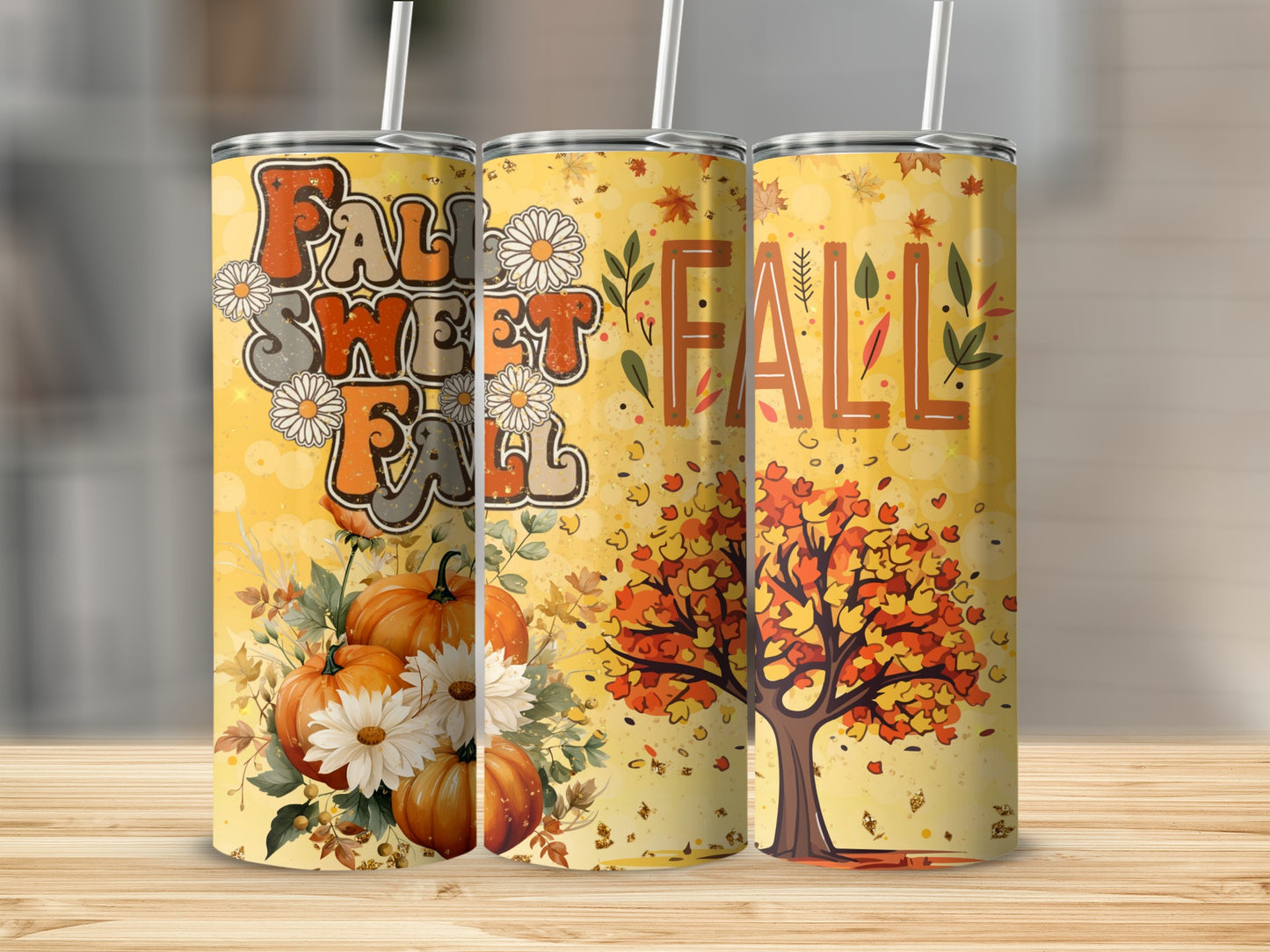 Fall Sweet Fall Pumpkin and Tree Artistic Tumbler