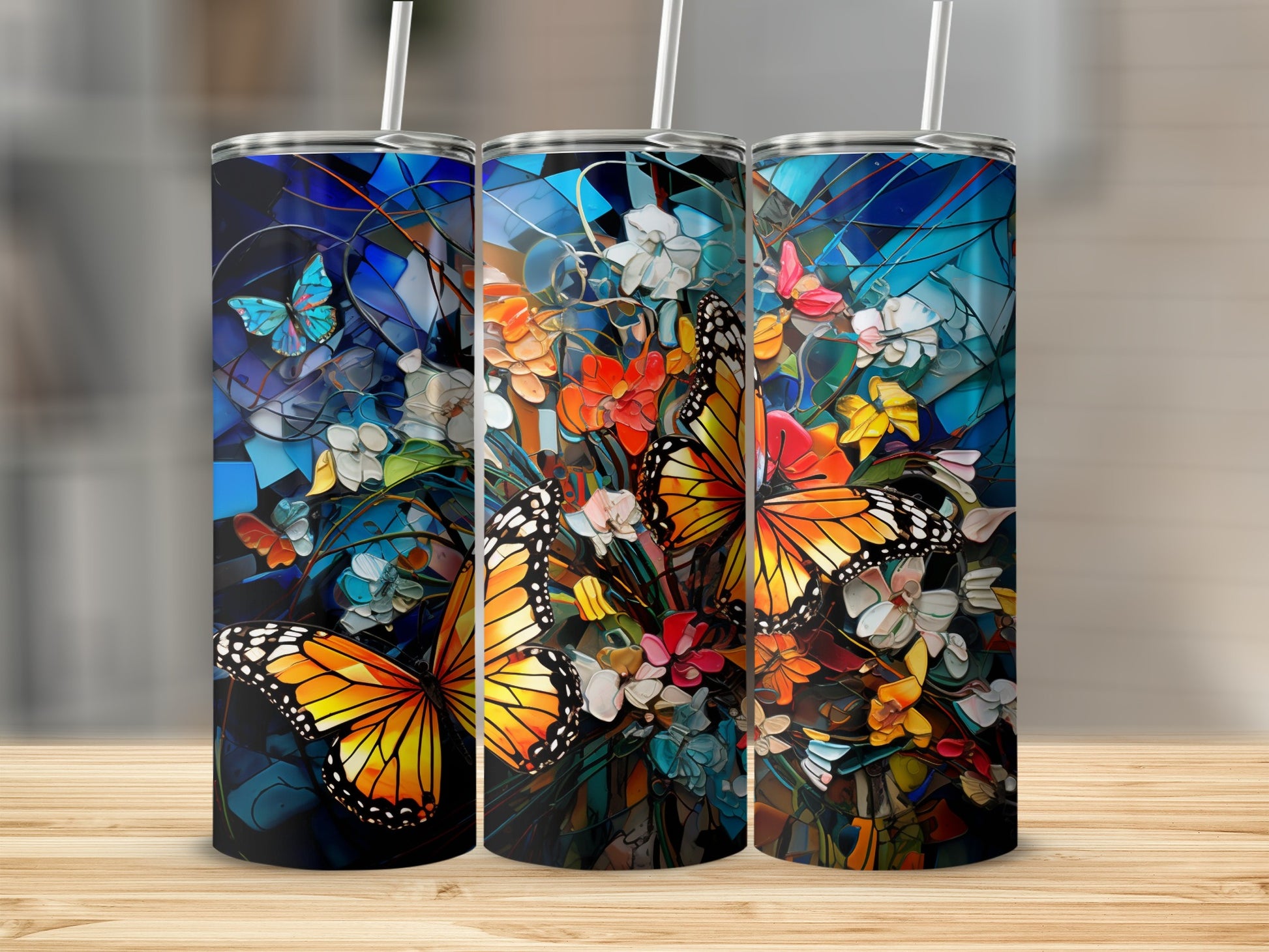 Stained Glass Butterfly Floral Design Vibrant Tumbler product type