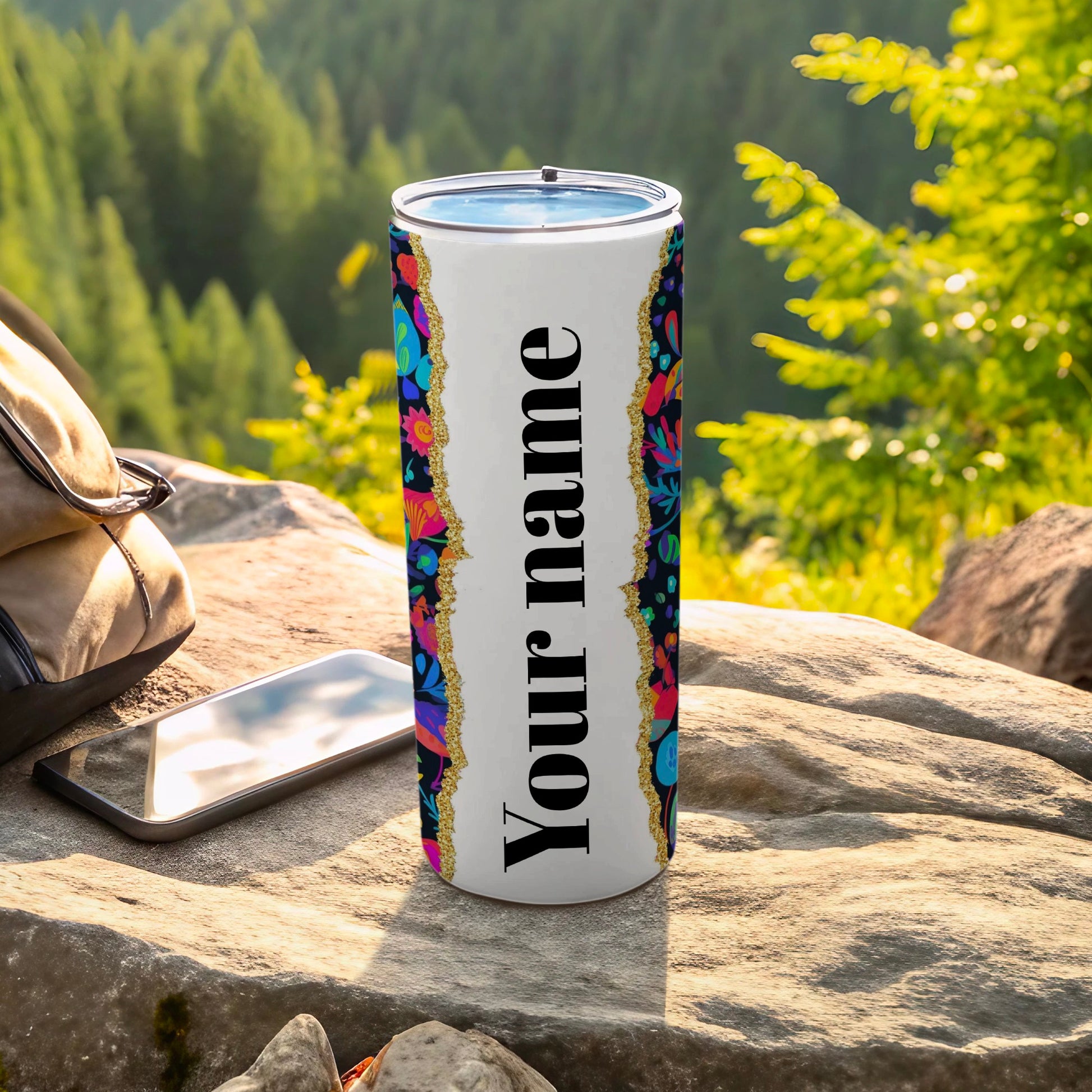 Personalized Floral Design Travel Tumbler with Your Name