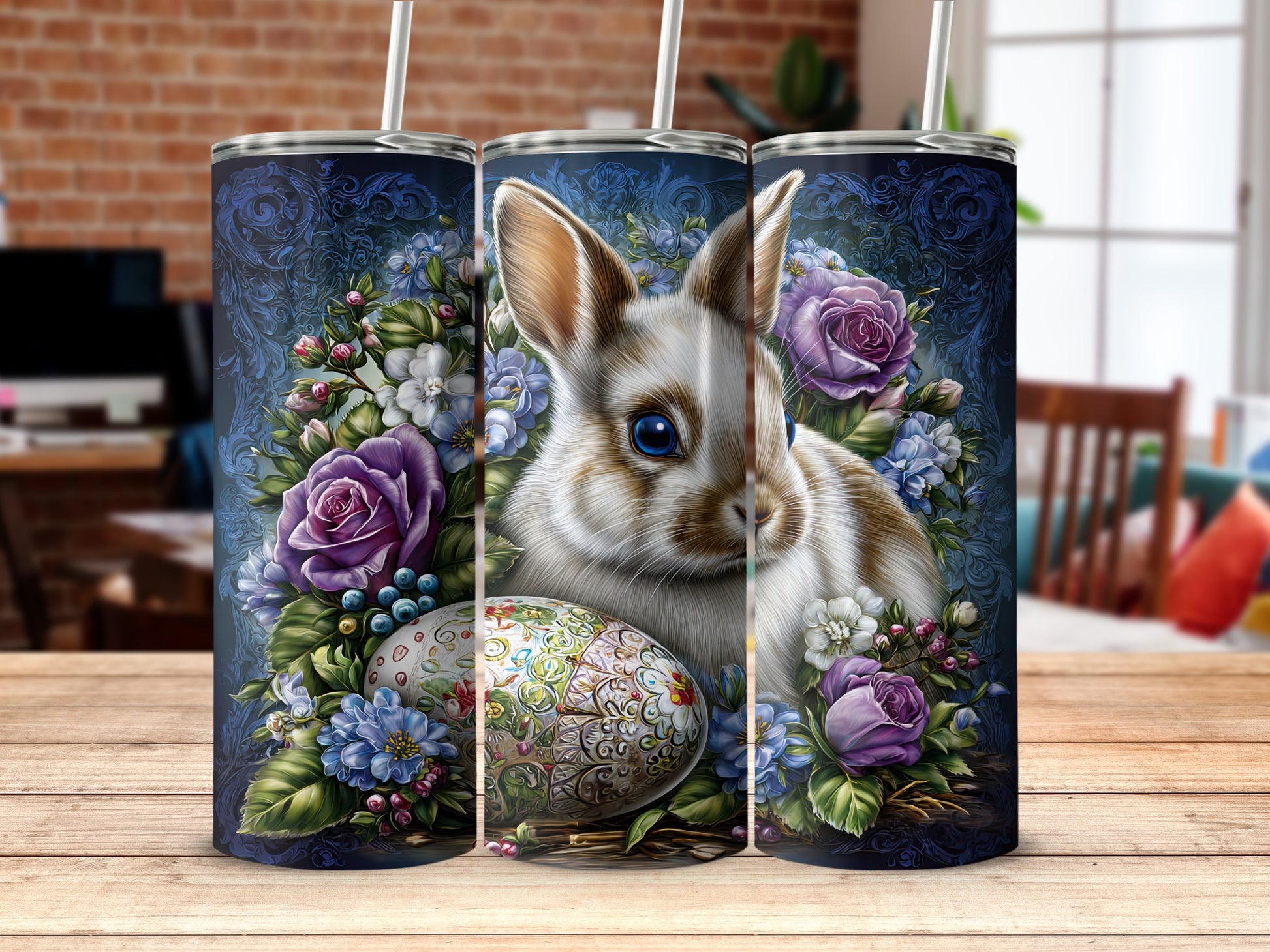 Beautiful Floral Artistic Bunny Design Tumbler
