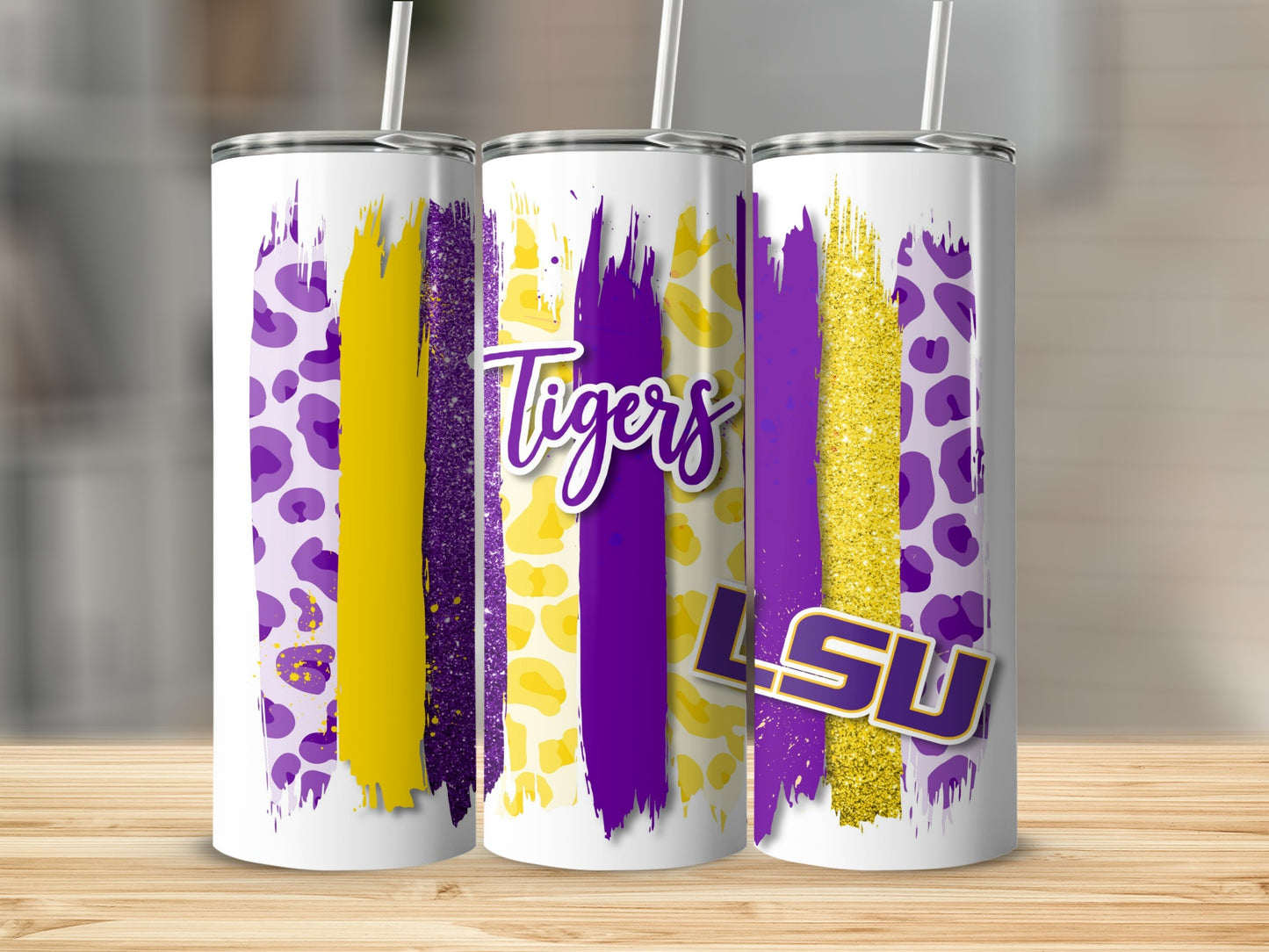 LSU Tigers Purple Yellow Design Art Image Tumblers