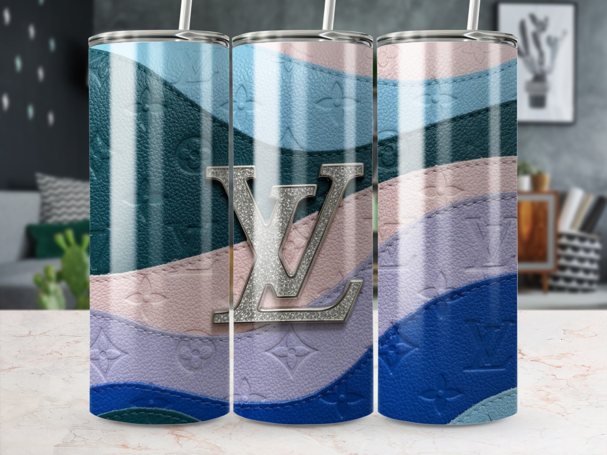 Stylish Multicolor WAVY Pattern LV Design Tumbler Cups