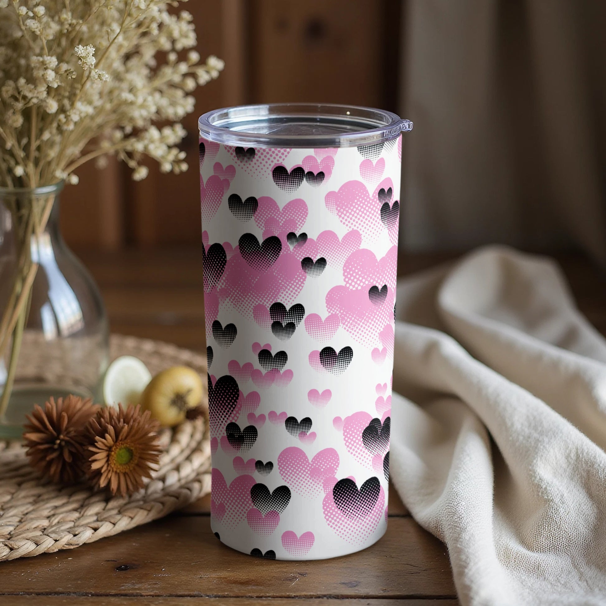Pink and Black Heart Pattern Design Tumbler