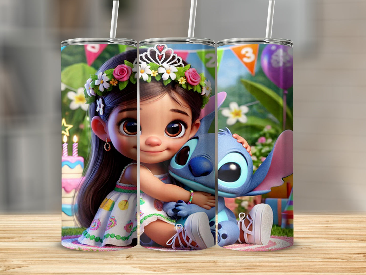 Cute Cartoon Girl and Blue Alien Tumbler Product
