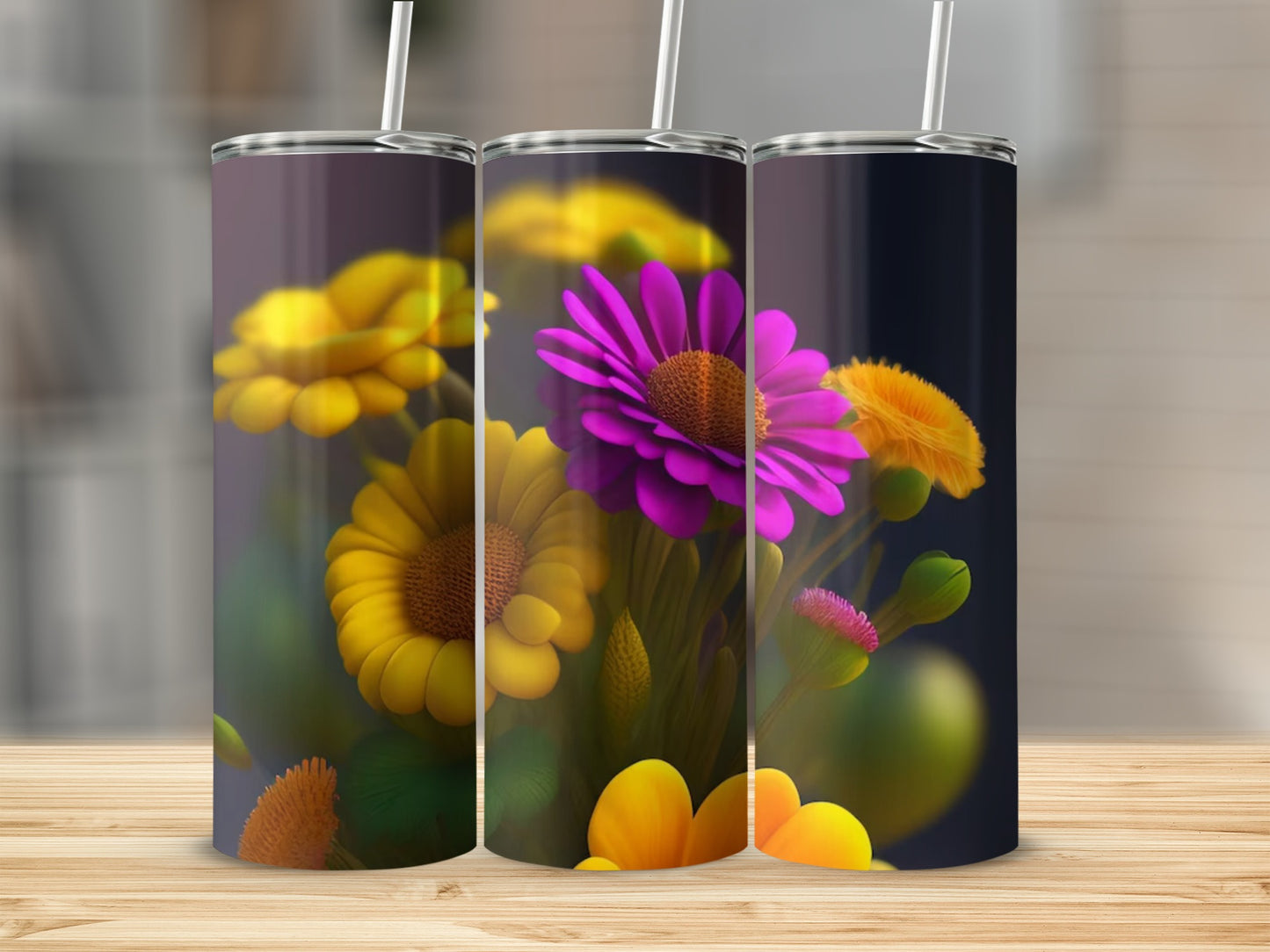 Bright Colorful Floral Theme Stainless Steel Tumbler