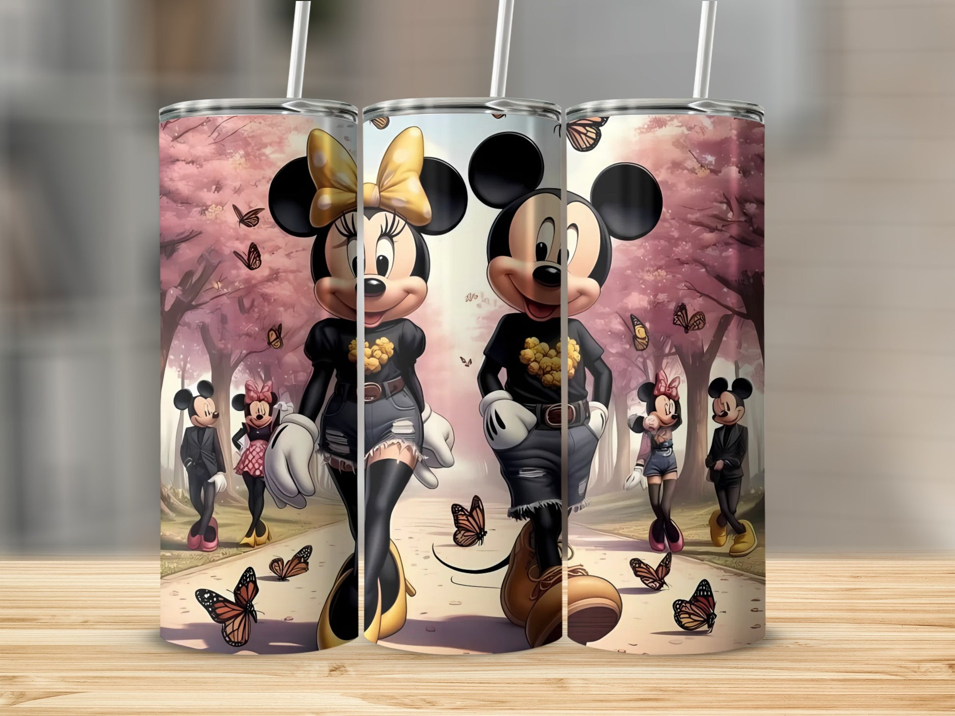 Cute Animated Mouse Characters Walking under Cherry Blossoms
