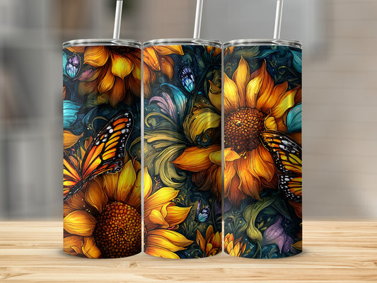 Colorful Sunflower and Butterfly Artistic Tumbler