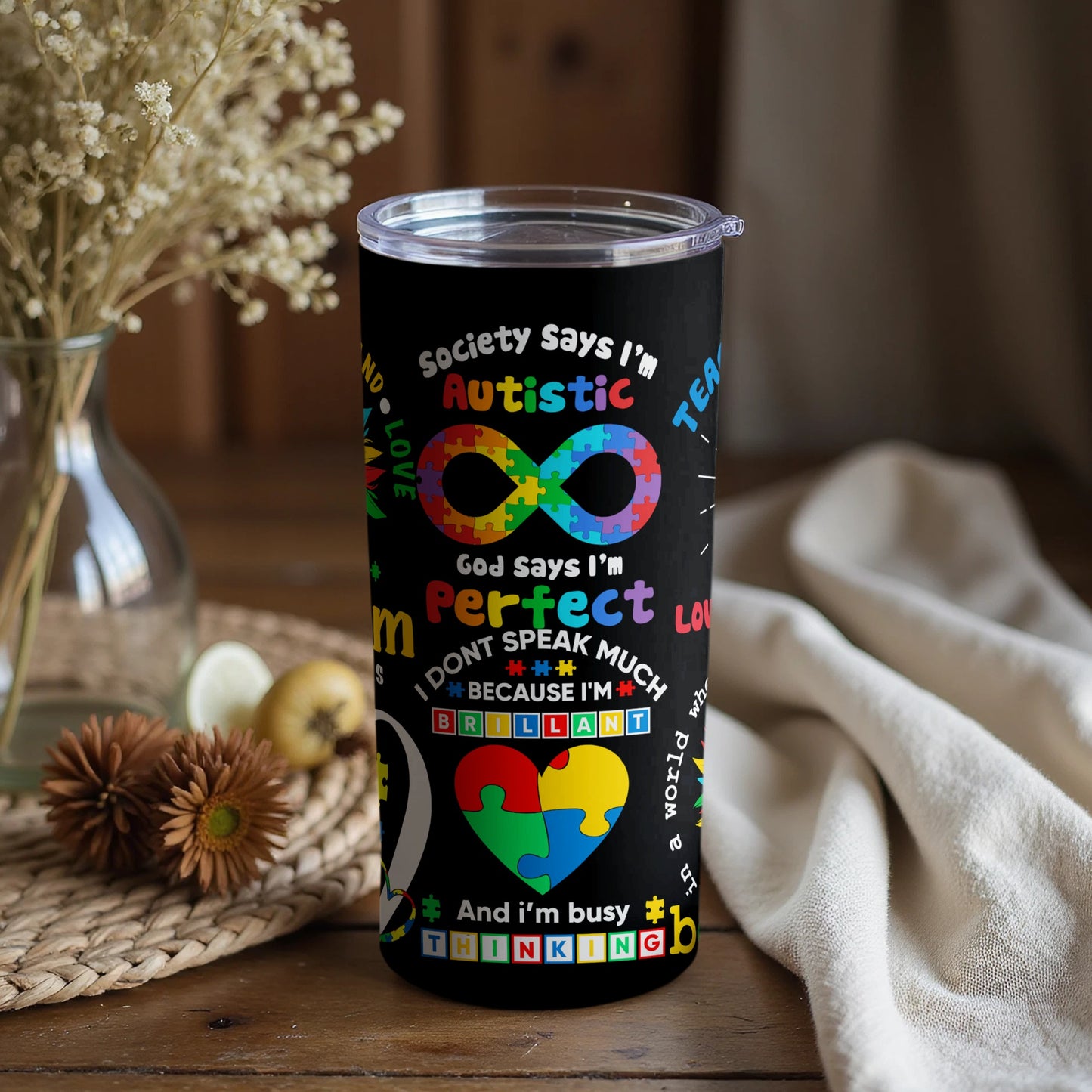 Colorful Autism Awareness Tumbler with Inspirational Quotes