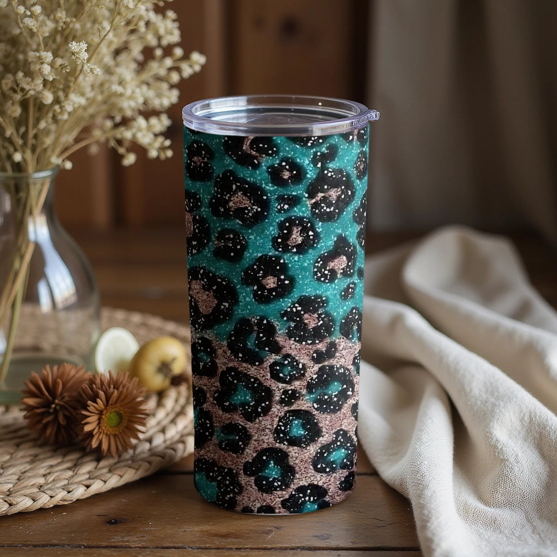 Teal and Black Leopard Print Insulated Tumbler product