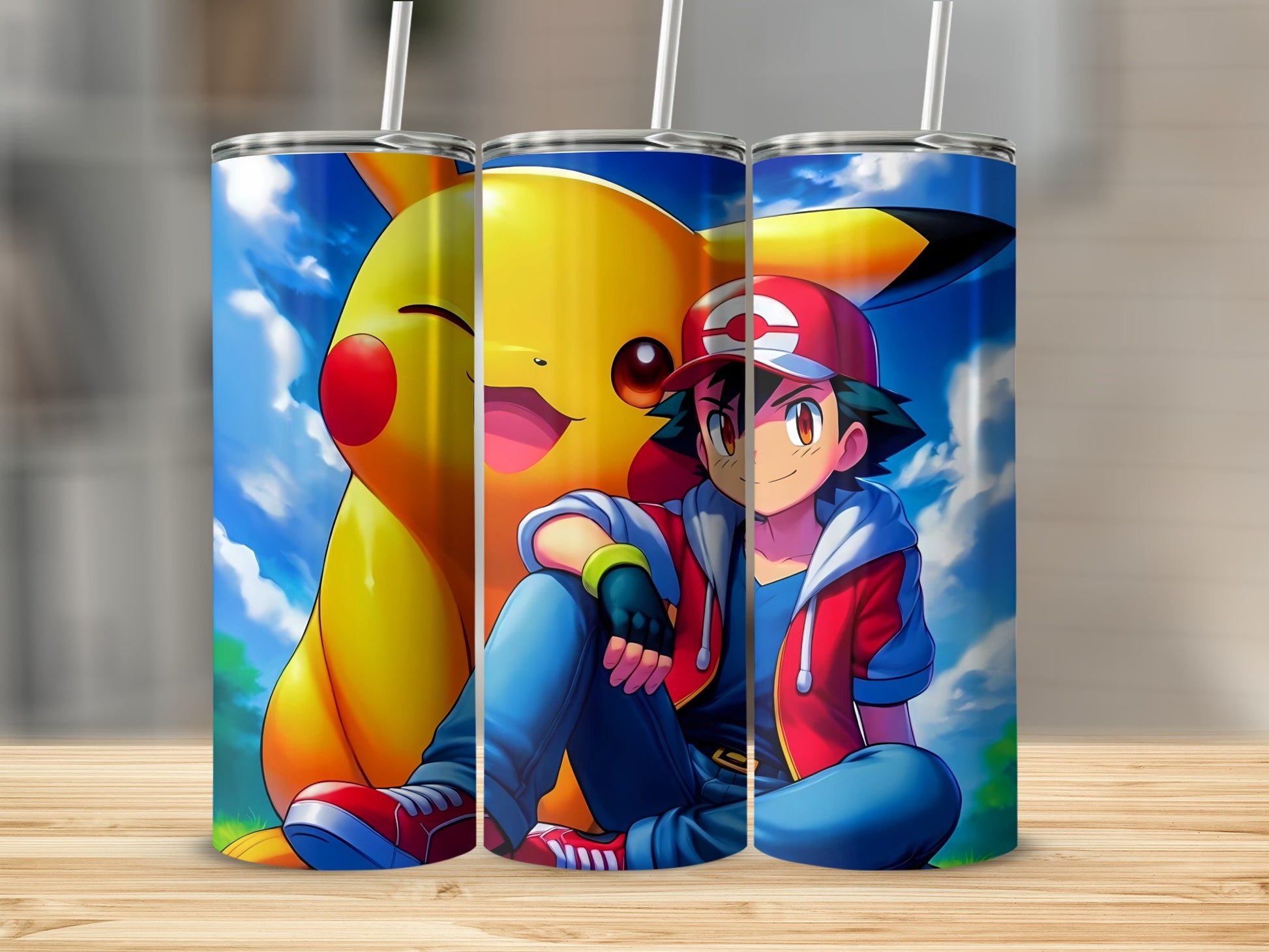 Pikachu and Trainer Themed Cartoon Illustration Tumbler