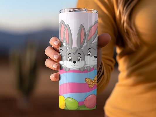 Cute Easter Bunny and Eggs Illustration Thermal Tumbler