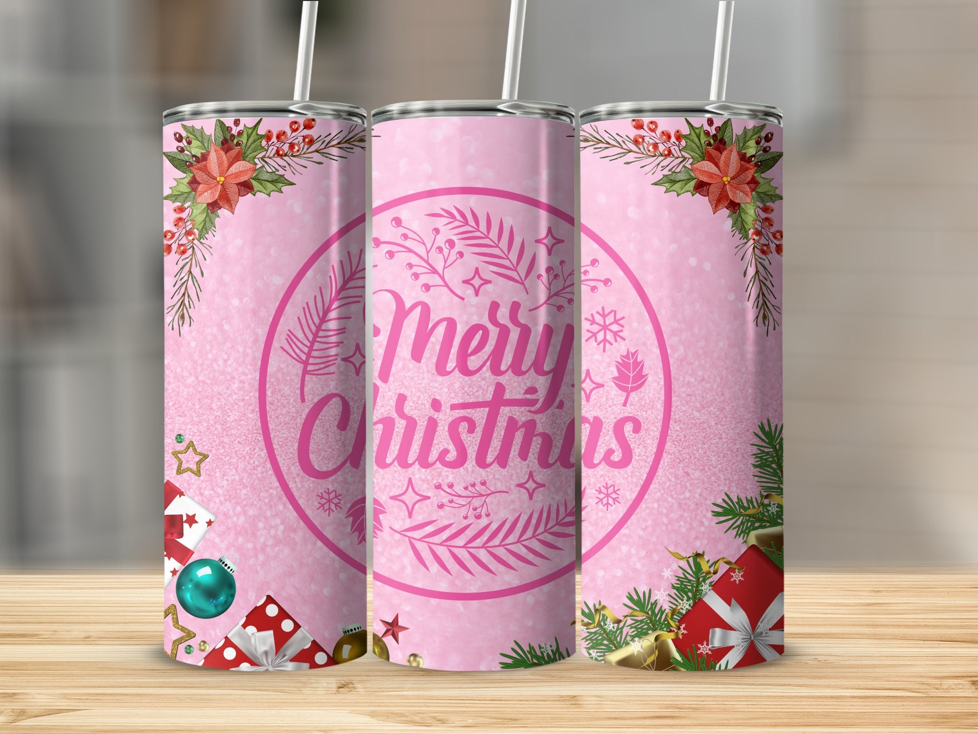 Merry Christmas Pink Festive Holiday Tumbler