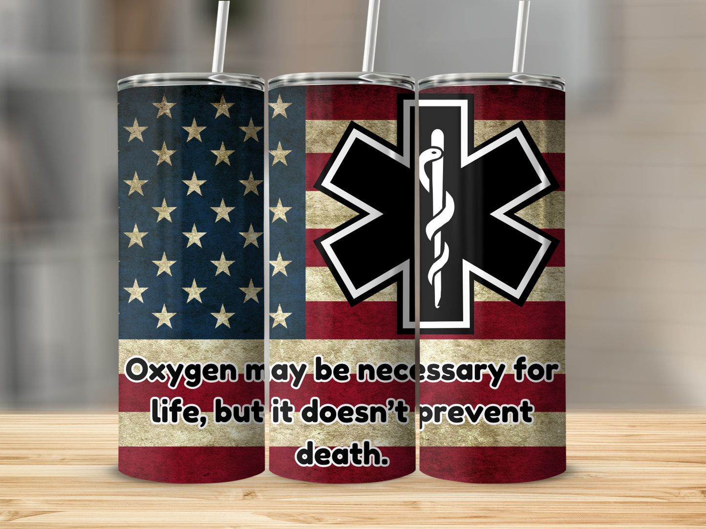 EMS Themed Patriotic Tumbler With Medical Symbol