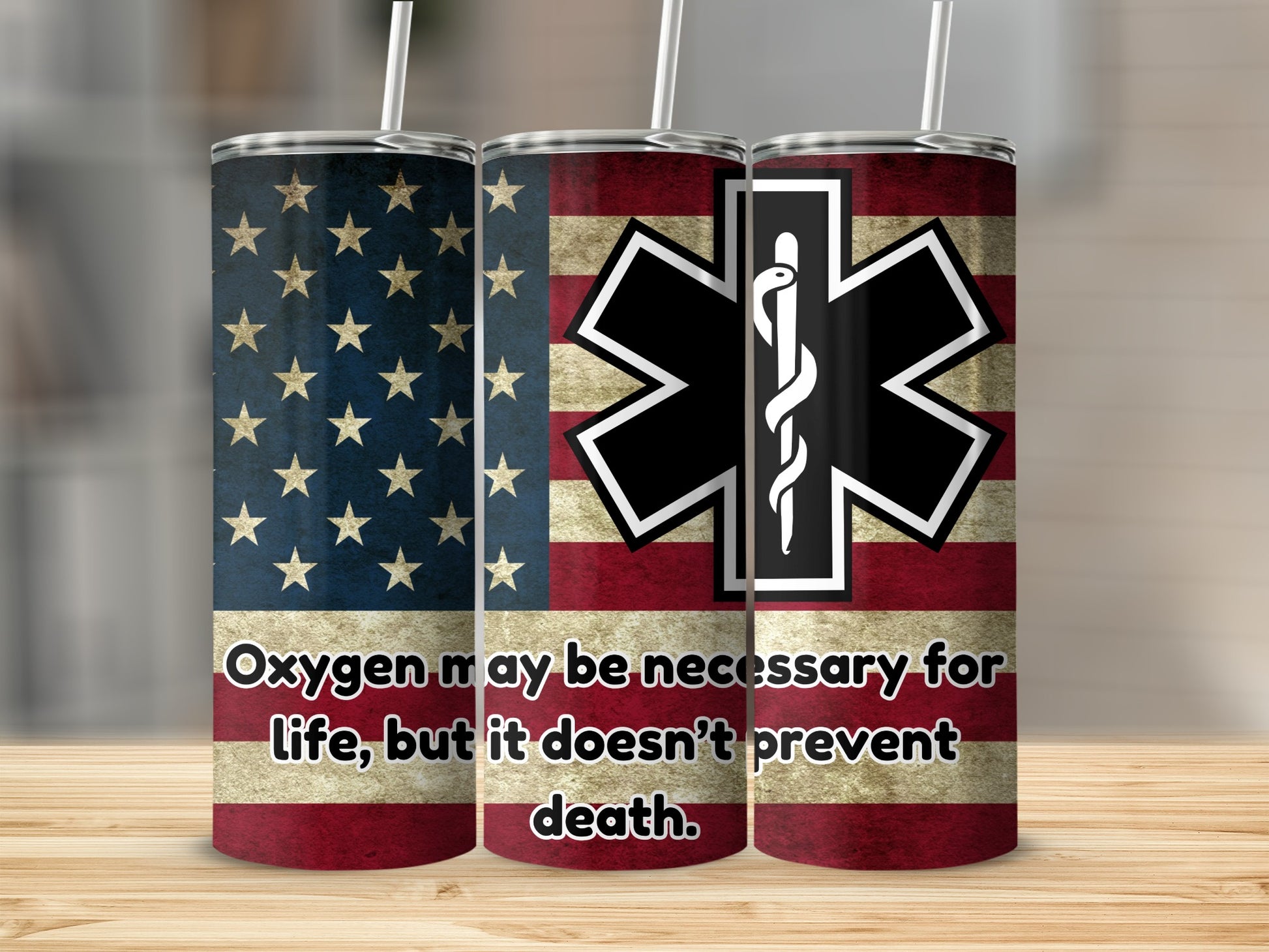 EMS Themed Patriotic Tumbler With Medical Symbol