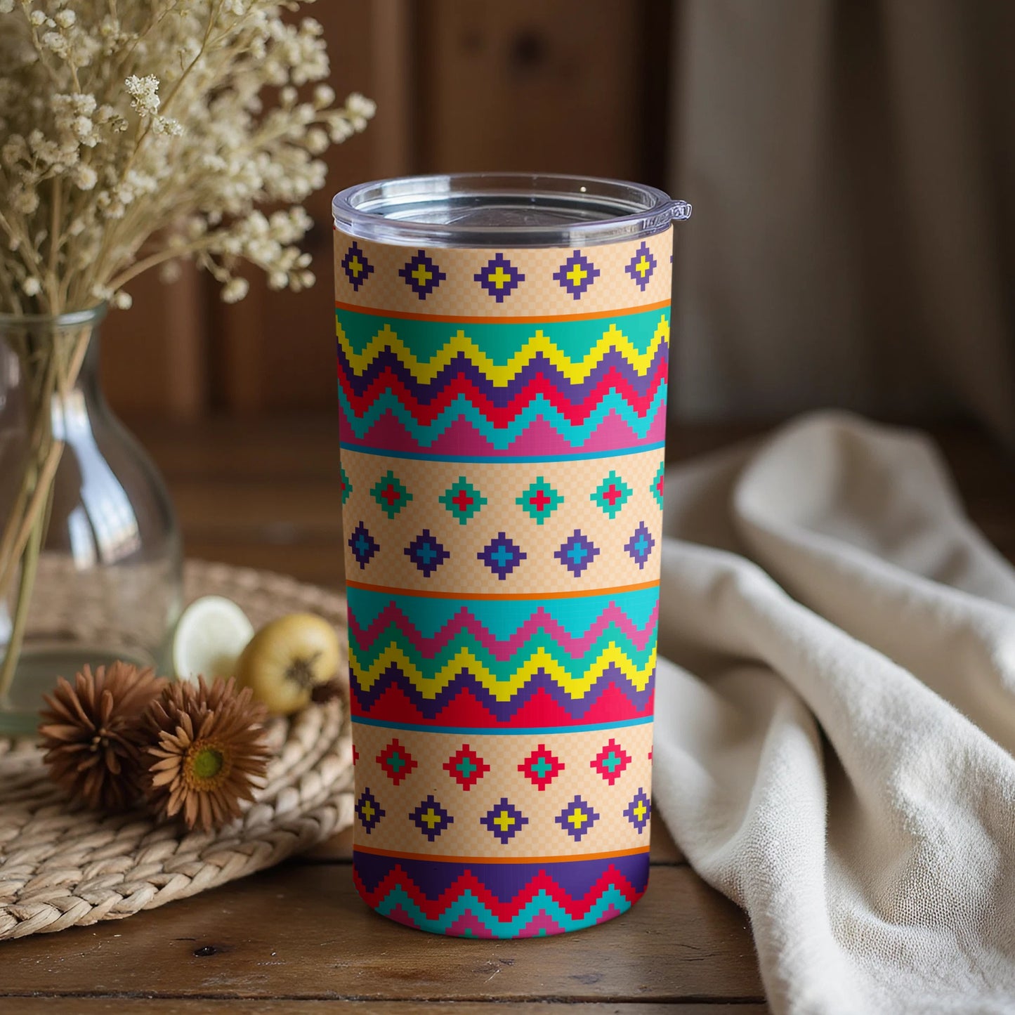 Vibrant Multi-Color Chevron Pattern Insulated Tumbler